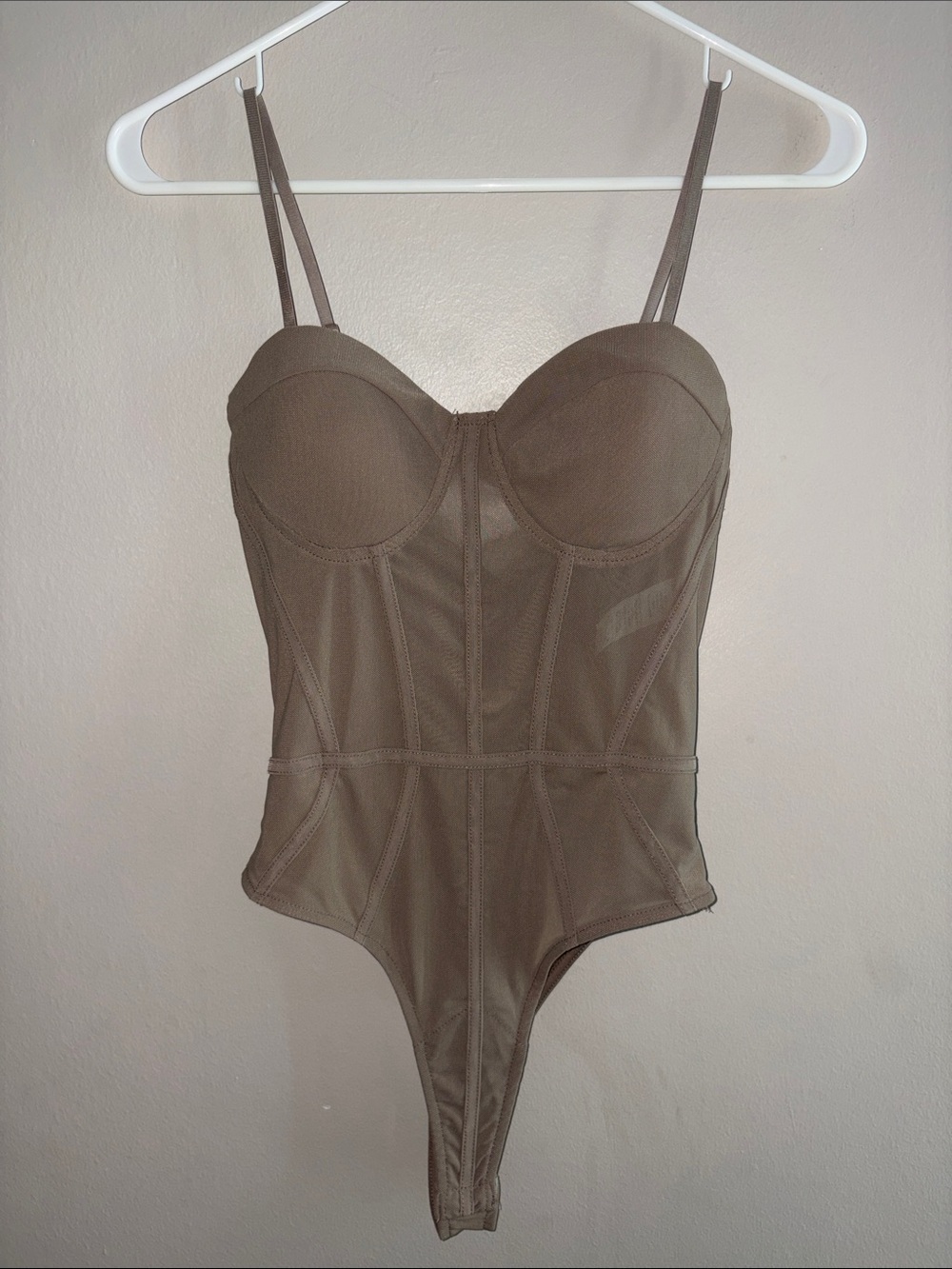 PRICELESS - Sheer Contour Bodysuit in Taupe